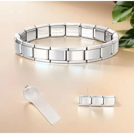 Brazalete italiano Plateado de Acero Inoxidable 316L de 9mm con Eslabones Intercambiables. Pulsera iniciación para charms.