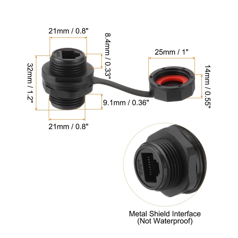 sourcing map RJ45 Panel Mount Coupler, IP67 Shielded Industrial Panel