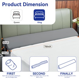 Euphpivigy King Bed Wedge Pillow Headboard (76"x10"x6"), Bed Mattress Gap Filler Close The Gap (0-6 in) with 2 Pockets