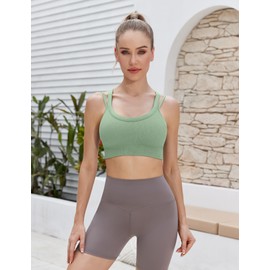 WANAYOU Sports Bras for Women High Support Supportive Sports Bras Large Bust Cross Back Padded Strappy Workout Bra with Removable Pads Ribbed Wirefree Yoga Running Gym Bras Pack of 3