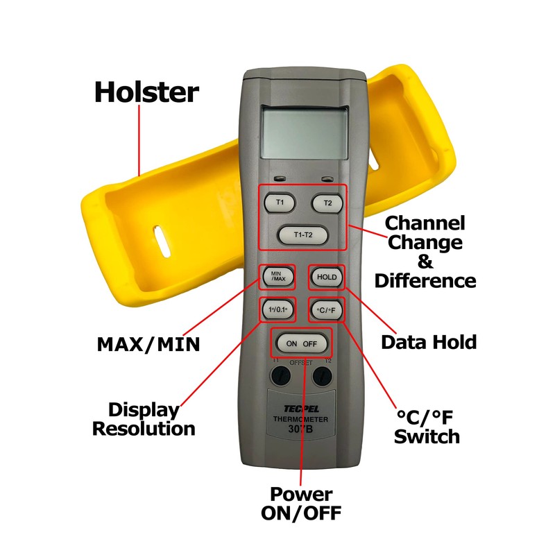 TECPEL DTM-307B digital Dual input Thermometer with type k bead