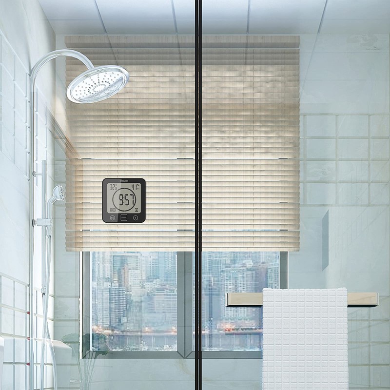 ALLOMN Shower Clock, Waterproof Shower Timer (Celsius/Fahrenheit), Humidity Display and