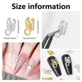 DANNEASY 60pcs Scorpion Nail Charms 3d Gold Silver Charms for Nails Flat-back Nail Art Charms Hollow Nail Studs Alloy Nail Jewels Nail Decoration for Acrylic Nails Accessories