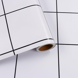 VaryFloral Black and White Square Grid Wallpaper Waterproof Checkered Geometric Wallpaper for Kitchen Bathroom Peel and Stick Removable Simple Line Contact Paper for Countertops Shelf 11.8"x118"