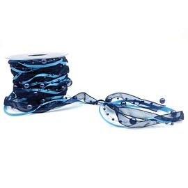 ANCLLO 10m Artificial Pearl Ribbon Chiffon Ribbon and Organza Lace Ribbon for Wedding Flowers Christmas Tree Decoration Sewing Craft Packaging Navy Blue