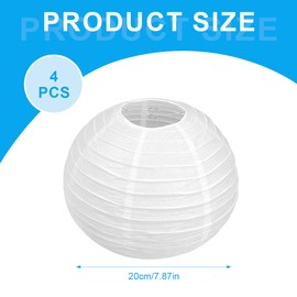 NHPY Pack of 4 Round Paper Lampshade, Paper Lanterns, White for Creative DIY Projects and Party, Garden, Wedding Decoration, with 60 m Decorative Rope, 20 cm, 8 Inches, Floor Lamp Paper, a