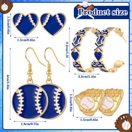 Quelay 4 Pairs Baseball Earrings for Women Baseball Charm Jewelry Accessories Sports Team Gifts for Party Favor(Blue)