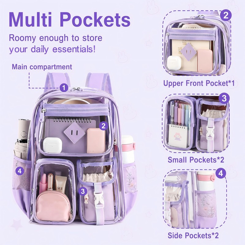 MATMO Clear Backpack for Girls Women Heavy Duty Transparent Backpack