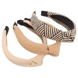 IWOWHERO 3pcs Woven Raffia Headbands for Women Stylish Knot Design Lightweight and Comfortable for Beach Parties and Daily Wear Includes White Black and Brown Colors