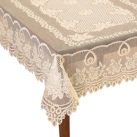 WUBODTI Mantel rectangular de encaje floral blanco roto para festividades, festivales, fiestas, baby shower, banquetes, clásico, para mesas rectangulares, comedor, cocina, marfil, 60 x 90 pulgadas