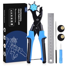 Diyife Professional Leather Hole Puncher, Full Set Punch Tool Kits for Belt, Watch Band, Shoe, Crafting, Handbag Straps, Fabric, with Extra Punch Plates and Ruler, Multi Hole Sizes Make - Blue