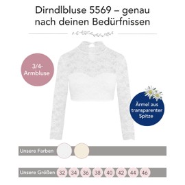 Susa Women's Dirndl Blouse 3/4 Sleeve, White