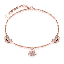 Yumilok Allergen-free 925 Sterling Silver Three Cat Adjustable Charm Bracelet Bracelet Bangle for Women Girls Rose Gold, Silver Silver Zirconia, Cubic Zirconia