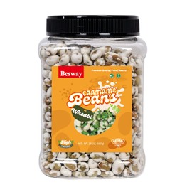Besway Wasabi Flavor Dry Roasted Edamame 20 oz, High Protein Crunchy Snack, Non-GMO, Vegan, Gluten-Free, Transparent Plastic Jar 566 g