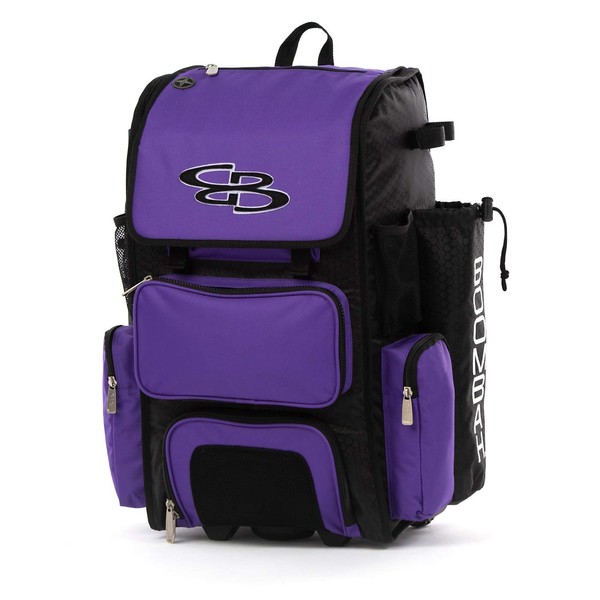 Boombah Rolling Superpack 2.0 Baseball/Softball Gear Bag - 23-1/2" x 13-1/2" x 9-1/2" - Black/Purple - Telescopic Handle - Holds 4 Bats - Wheeled Version