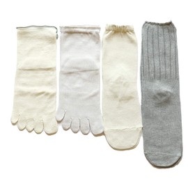 絹屋 Kinuya 4 Socks Set for Layers Silk and Cotton 5 fingers Toe Socks Warm Health Care Made in Japan (Silk & Cotton, Light Gray)