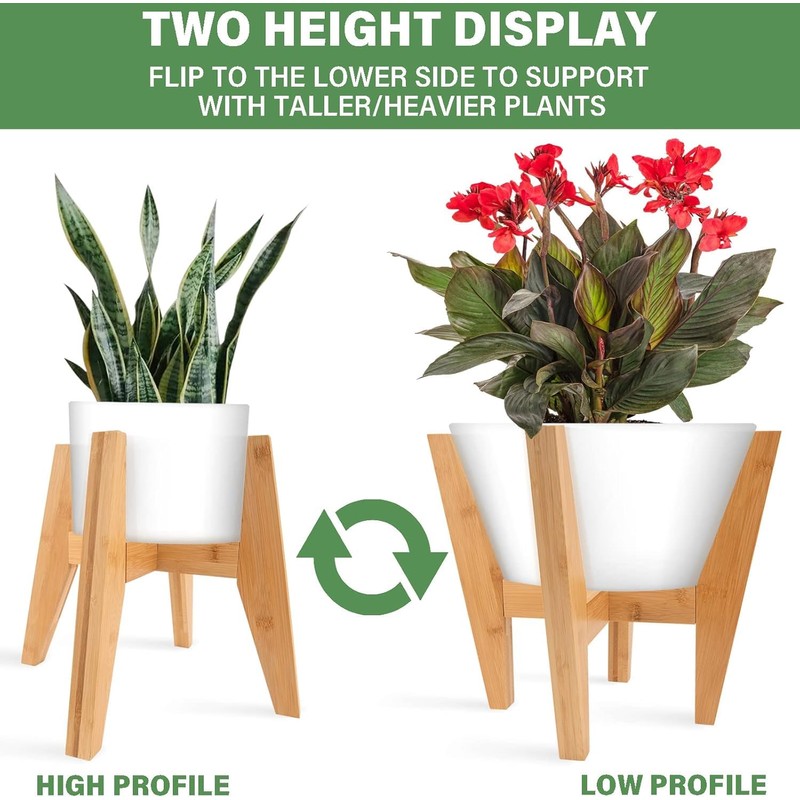 LEIMO KPARTS Adjustable Bamboo Plant Stand (8-12 inches), Mid Century