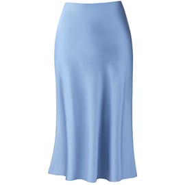 Keasmto Skirts for Women Midi Length High Waisted Silk Satin Elasticized A Line Trendy Summer Casual Ladies Skirt Blue Grey M
