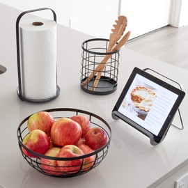 iDesign Austin Wire Bowl, Metal Fruit Basket with Lattice Design, Matte Black, Steel, 26.8 cm x 26.8 cm x 12.3 cm