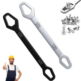 2Pcs Universal Self Adjusting Wrench 8–22mm Dual-Ended Self-Tightening Multifunctional Sink Tool Set Plumbing Repair Car Torque Wrenches for Tight Spaces All in One Tools Anti(Silver+Black)