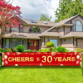 9.8x1.6FT Cheers to 30 Years Birthday Banner Decorations for Men Women Red Gold Happy Birthday Yard Banner,Red Birthday Backdrop Porch Sign, Large Red Birthday Yard Sign Banner,Birthday Party Supplies