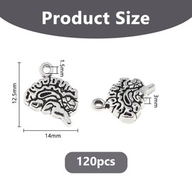 DICOSMETIC 120Pcs Brain Charm Tibetan Style Alloy Charms 3D Textured Anatomy Human Charms Antique Silver Skull Gothic Charms Biology Student Gift for Jewelry Making, Hole: 1.5mm