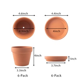 Yishang Terra Cotta Pots with Saucer - 6-Pack Large Terracotta Clay Pots, 4.6'' Ceramic Planters, Great for Cactus, Succulents, Plants & Crafts