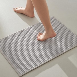 Bathroom Rugs Non Slip Washable, Super Absorbent Thin Bath Mat for Bathroom Small Quick Dry Low Pile Bathroom Rug, Light Grey 16"x24"