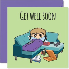 Get Well Soon Cards for Men - Sofa - Speedy Recovery Card, 145mm Get Well Greeting Cards for Dad Son Uncle Grandad Brother Friend Colleague