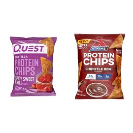 Quest Spicy Sweet Chili and Atkins Chipotle BBQ Protein Chips Bundle, 1.1 Ounce and 13 Grams (12 Count)