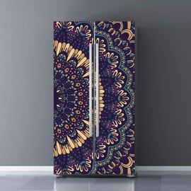 Vintage Art Self Stick Vinyl Door Mural Sticker, Peel and Stick Removable Refrigerator Wrap Decal, Ottoman Motifs, 32.3x78.7, 2 Pcs Set