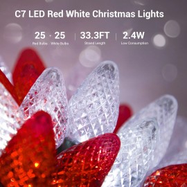 DEWENWILS C7 LED Christmas Lights Outdoor Christmas String Lights Red & White