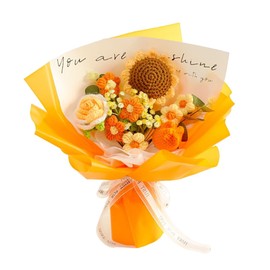 Chordobe Crochet Flower Sunflower & Rose Bouquet Handmade Artificial Flower Knitted Bouquet for Festival Wedding Graduation Anniversary (Yellow)