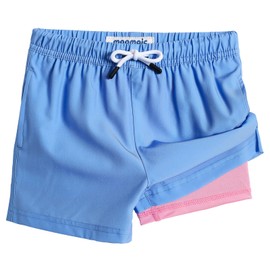 maamgic Boys Swim Trunks with Compression Liner Toddler Stretch Swim Shorts Quick Dry Swimming Trunks Boxer Brief 2 in 1 Beach Shorts Grey Blue Pink 5/6