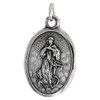 Sterling Silver Guardian Angel Medal Necklace Oxidized finish Oval 18
