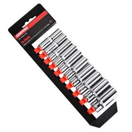 Egofine 10PCS 3/8” Drive Deep Socket Set,Metric Socket Set（10-21mm),6 Point Socket Set With Hanging Bracket,Cr-V Steel