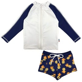 SwimZip Long Sleeve Rash Guard & Shorties - UPF 50 - Baby/Toddler/Little Kid, Pineapple, 3-6 Months