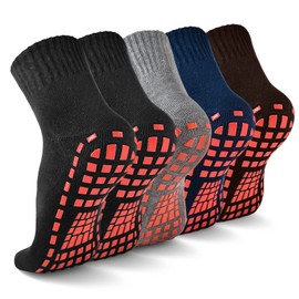 NOVAYARD 5 Pairs Non Slip Socks Non Skid Sticky Grip Socks Yoga Pilates Hospital Socks Men Women (Black+Grey+Navy Blue+Brown,Medium)