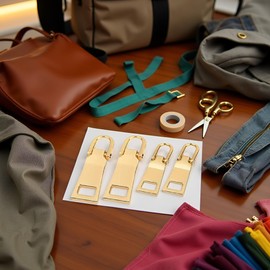 4Pcs Gold Zipper Pull Replacement,Metal Zipper Handle Mend Fixer Tab Repair for Luggage Suitcase Bag,Backpack,Jacket Bags,Coat Boots Fasteners Sewing Supplies