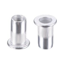 sourcing map M5 Rivet Nuts Aluminium Alloy Knurled Flat Head Threaded Insert Nut Silver 25pcs