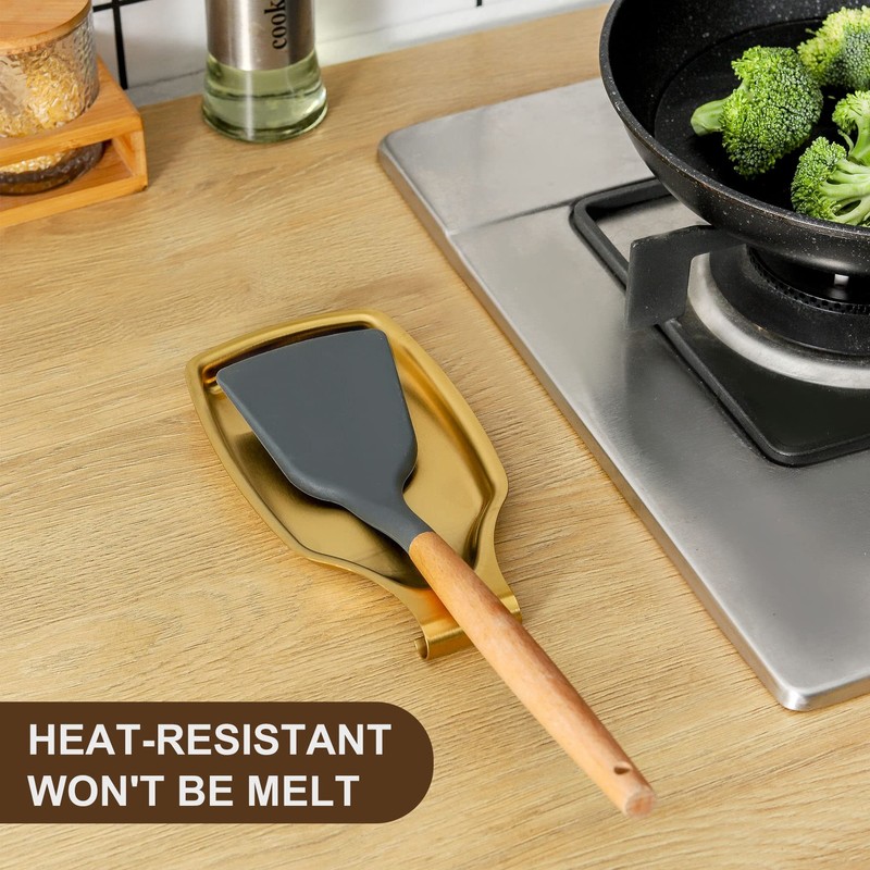 BETTWILL Gold Spoon Rest For Stove up, Stainless Steel Spoon
