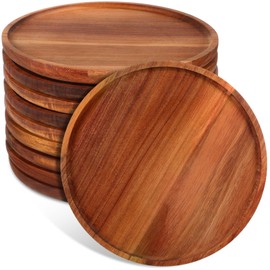 Rtteri 10 Pieces Acacia Round Wood Plates 14 x 1 Inch Dinner Plates Wooden Charger Platter Bulk Easy Cleaning Lightweight Serving Tray for Dishes Snack Dessert