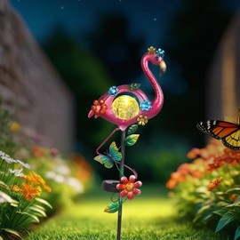 Solar Flamingo Garden Stake Lights Metal Outdoor Decorations for Yard Porch Patio Landscape Waterproof Decorative Garden Stakes Pink Flamingo Gifts for Women Mam Girls Solar Powered Lawn Ornaments