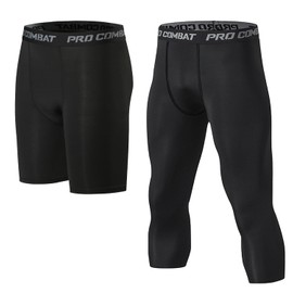 Tersila Men's Sports Tights, Spats, 9/7/5/5 Length, Stretchy, Sweat Absorbent, Quick Drying, Compression Wear, Set of 3, Set of 2, Running Wear, Training Wear, Leggings, Set of 2 #3/4 length + Half