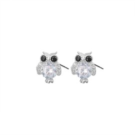 Cute Owl CZ Stud Earrings for Wonmen 925 Sterling Silver Crystal Cubic Zirconia Small Bird Animal Cartilage Tragus Piercing Sleeper Earring Studs Dainy Jewelry Birthday Gifts