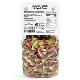 Food to Live Organic Striped Farfalle Pasta, 8.8 oz (Pack of 16) - Italian Artisan Tri-Color Bow-Tie Pasta. Made with Semolina, Beet and Spinach.