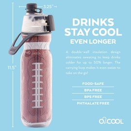 O2COOL Mist 'N Sip - Botella de agua de nebulización 2 en 1 con función de niebla y sorbo sin fugas en la parte superior, botella de agua deportiva, botella de agua reutilizable, 20 onzas (paquete de 2 balones de fútbol)