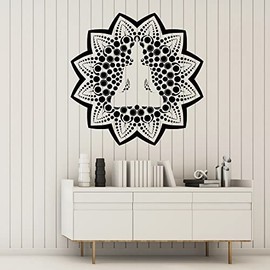 Mandala Vinyl Wall Decal Buddha Buddhism Meditation Studio Stickers Mural (k188) Black