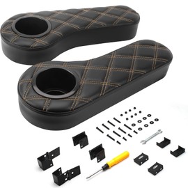 NOKINS Golf Cart Diamond Flip Armrest with Cup Holder, No Drilling, Inward Installation for Club Car EzGo Yamaha Rear Seat Kit Black