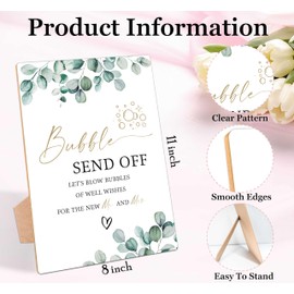 Bubble Send Off Sign, Greenery Wedding Ceremony Sign, Pack of 1 Wooden Tabletop Sign with Stand, Wedding Supplies, Engagement and Reception Wedding Decorations - LD32